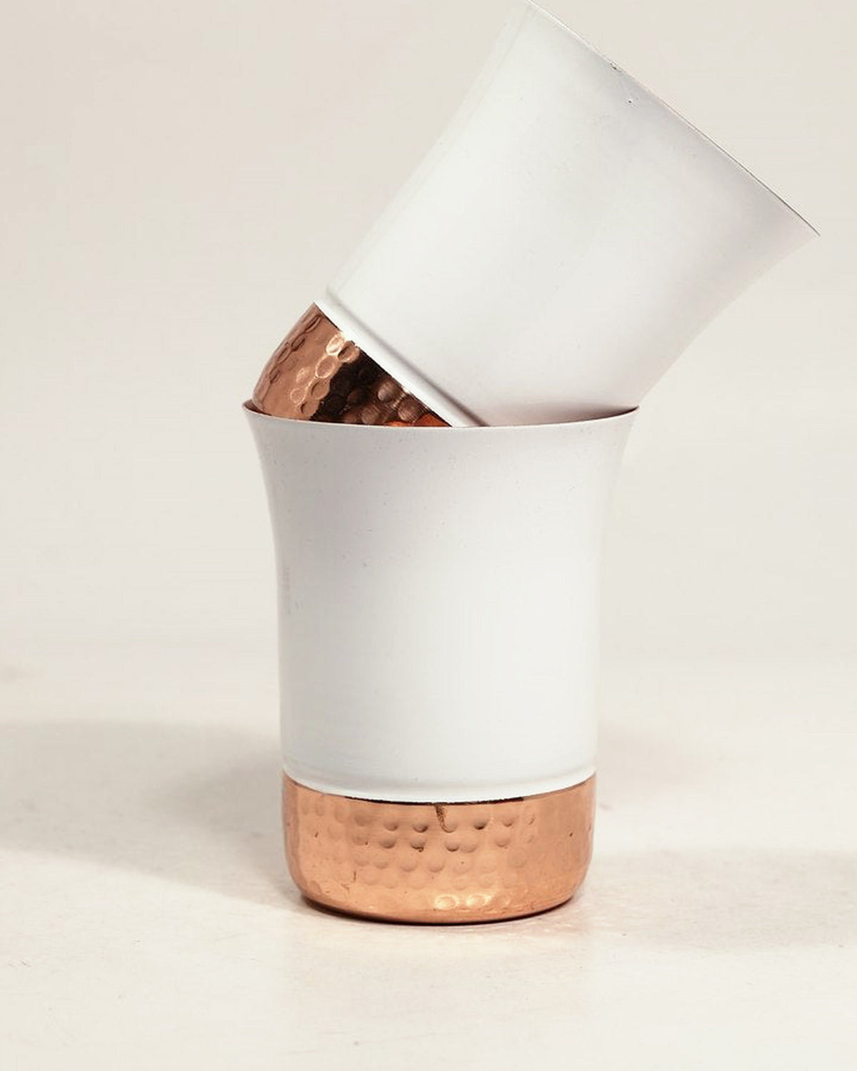 Roots Pearl White Enamel Copper Tumbler - hammered rim detail