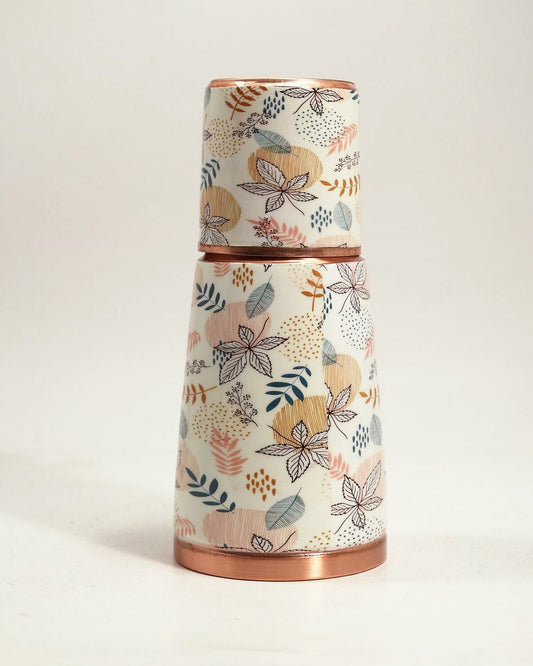 Roots Botanical Bloom Printed Copper Bottle with tumbler