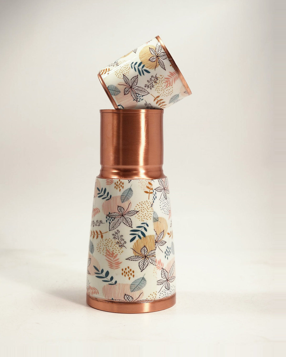 Roots Botanical Bloom Printed Copper Bottle - cap unscrewed