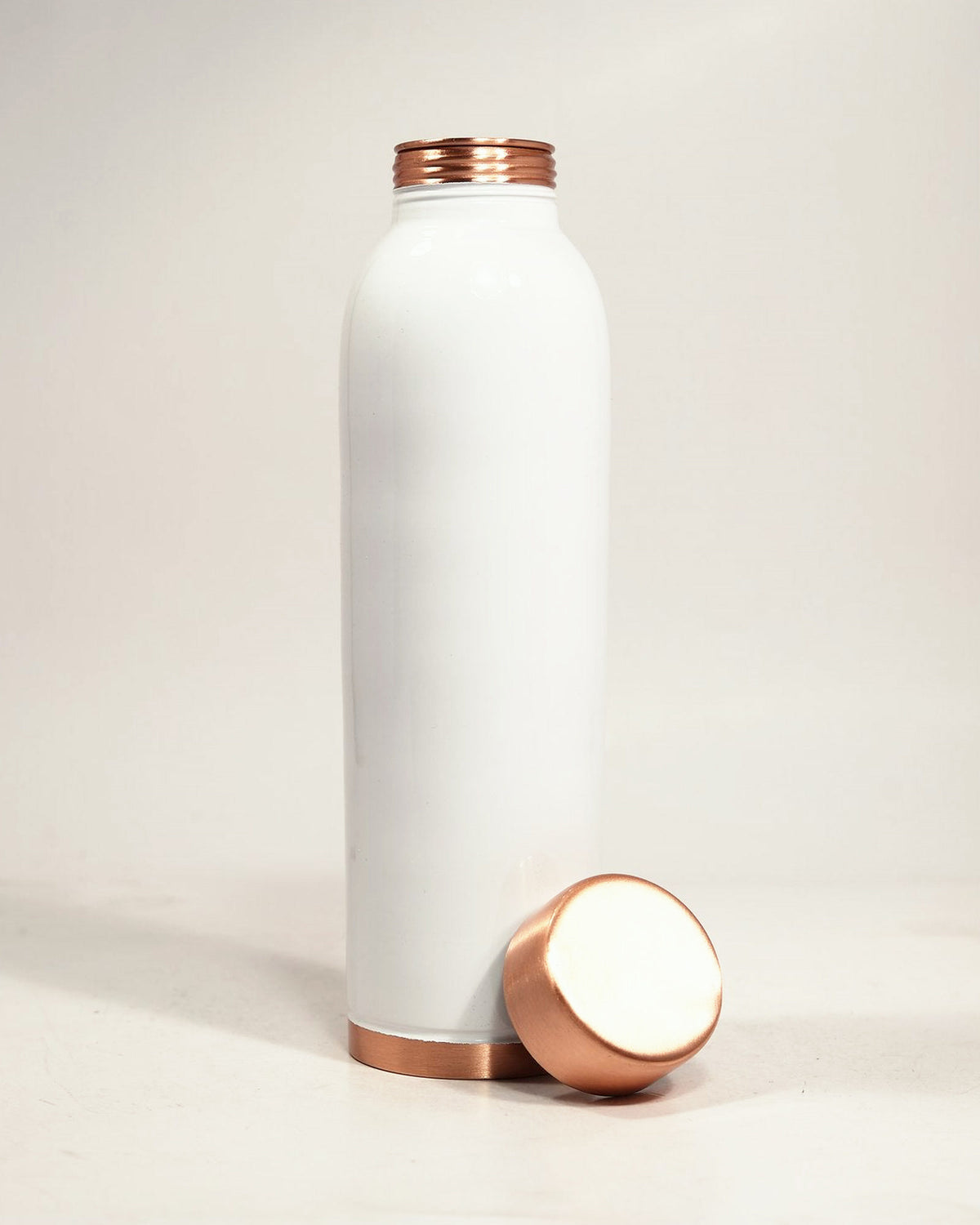 Roots Pearl White Enamel Copper Bottle - front view