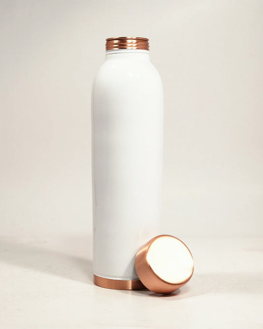Roots Pearl White Enamel Copper Bottle - front view