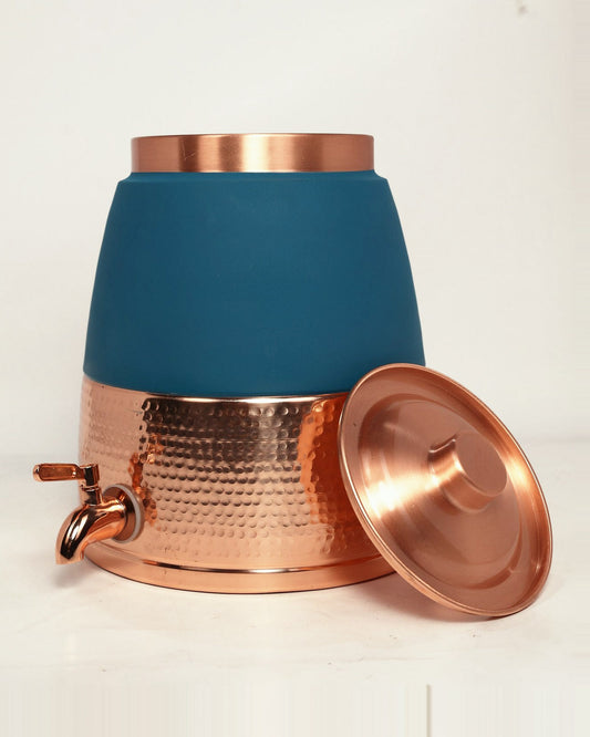 Roots Petrol Teal Hammered Copper Water Dispenser - lid detail