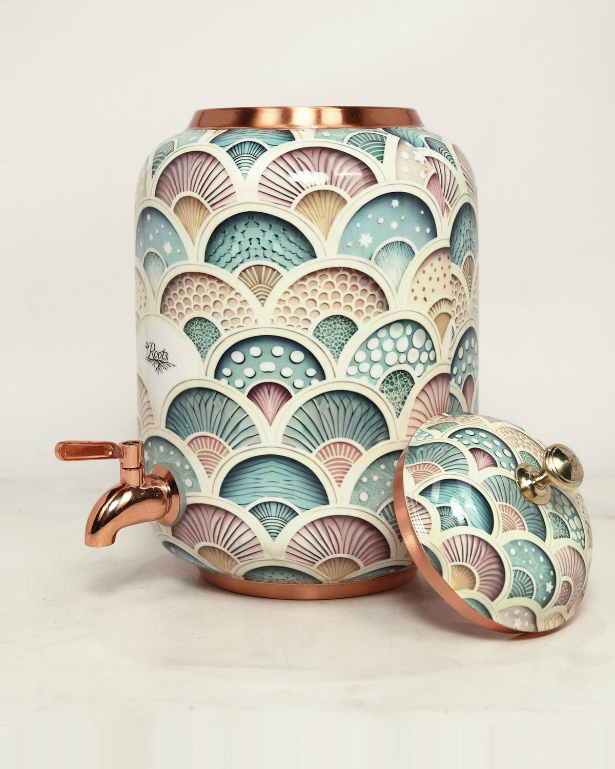 Roots Scallop Print Copper Water Dispenser with brass tap